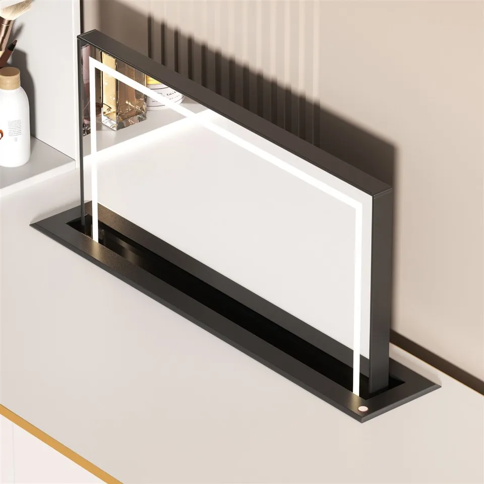 Minimalist Style Dressing Table With Hidden Electric Lift Mirror And LED Lights high quality